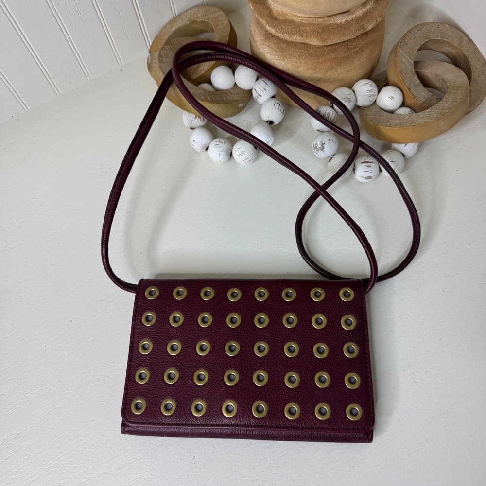 Fossil Collette String Wallet Cabernet Leather Grommet Crossbody SWL1870607 NEW